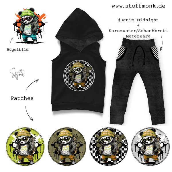 Patch / Aufnäher  - Panda Fred - Karo